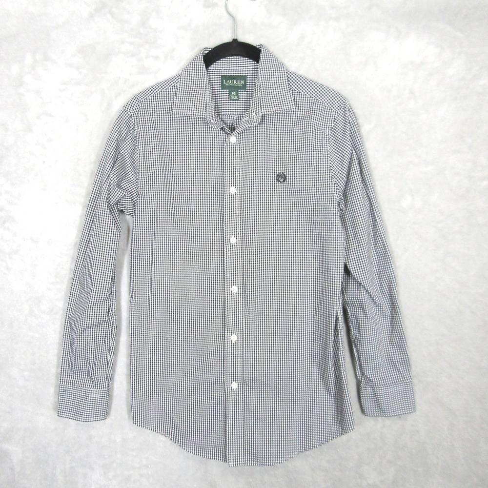 Lauren Ralph Lauren Button Down Shirt Kids Checkered Black White Size 16